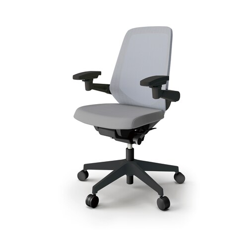 ノートチェア ハイ 可動肘付 樹脂BK座Wグレー