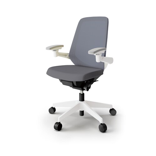 ノートチェア ハイ 可動肘付 樹脂WH布Dグレー