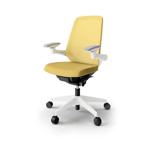 ノートチェア ハイ 可動肘付 樹脂WH布カナリア