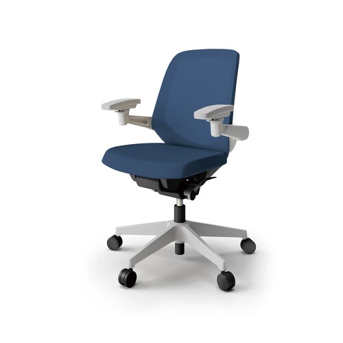 ノートチェア ロー 可動肘付 樹脂グレー布ネイビー