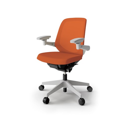 ノートチェア ロー 可動肘付 樹脂グレー布オレンジ