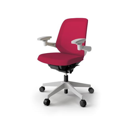 ノートチェア ロー 可動肘付 樹脂グレー布ラズベリ