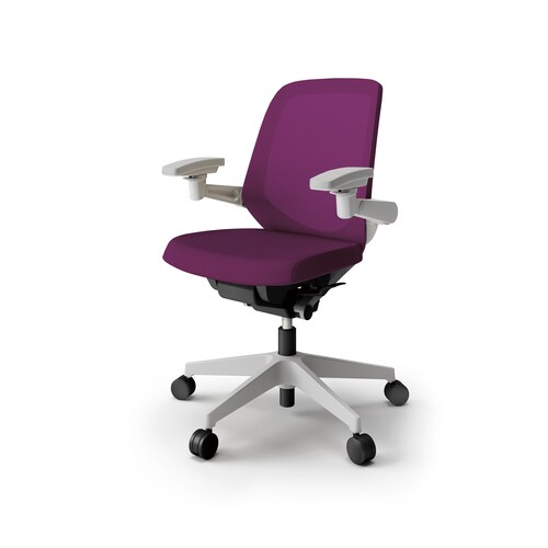 ノートチェア ロー 可動肘付 樹脂グレー布パープル