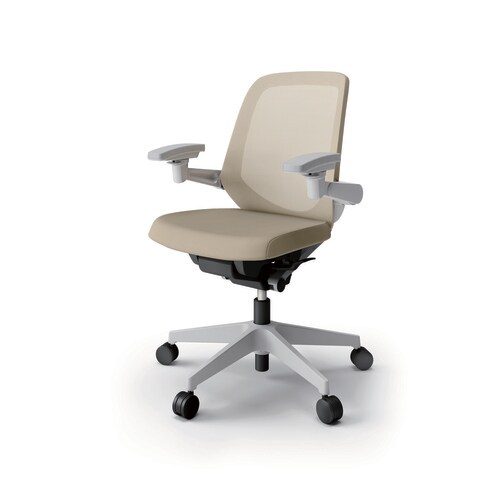 ノートチェア ロー 可動肘付 樹脂グレー布サンドY