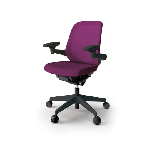 ノートチェア ロー 可動肘付 樹脂BK布パープル