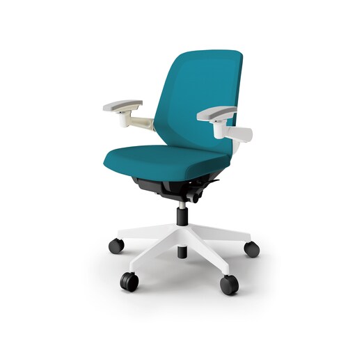 ノートチェア ロー 可動肘付 樹脂WH布Sブルー