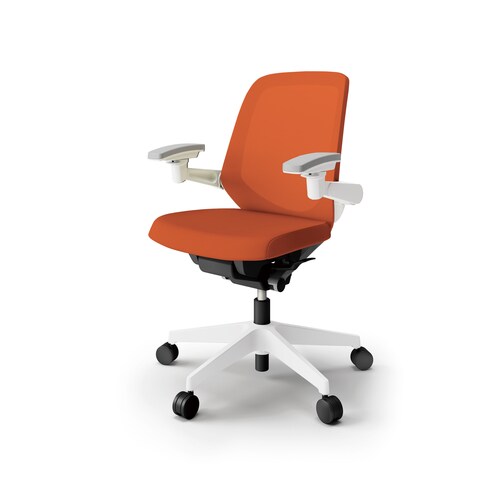 ノートチェア ロー 可動肘付 樹脂WH布オレンジ