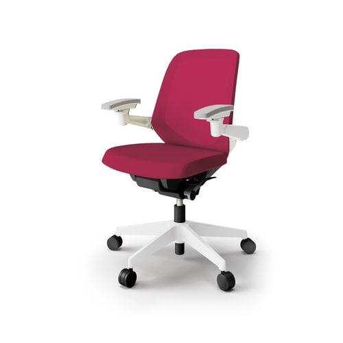 ノートチェア ロー 可動肘付 樹脂WH布ラズベリー