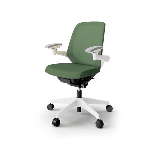 ノートチェア ロー 可動肘付 樹脂WH布アイビー