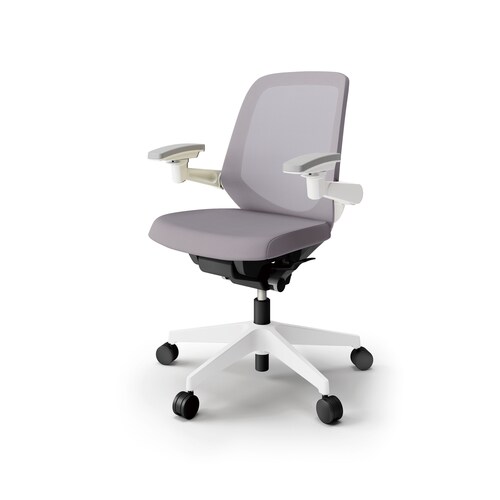 ノートチェア ロー 可動肘付 樹脂WH布Lグレー