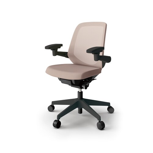 ノートチェア ロー 可動肘付 樹脂BK布グレイB