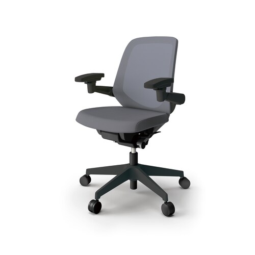 ノートチェア ロー 可動肘付 樹脂BK布Dグレー