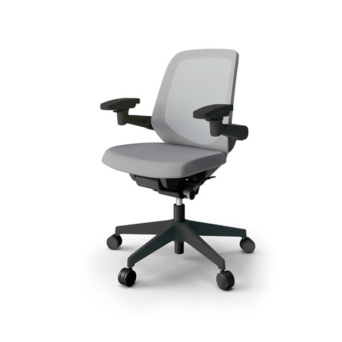 ノートチェア ロー 可動肘付 樹脂BK座Wグレー