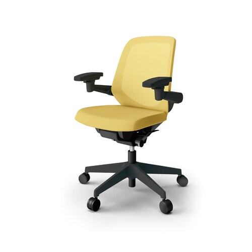 ノートチェア ロー 可動肘付 樹脂BK布カナリア