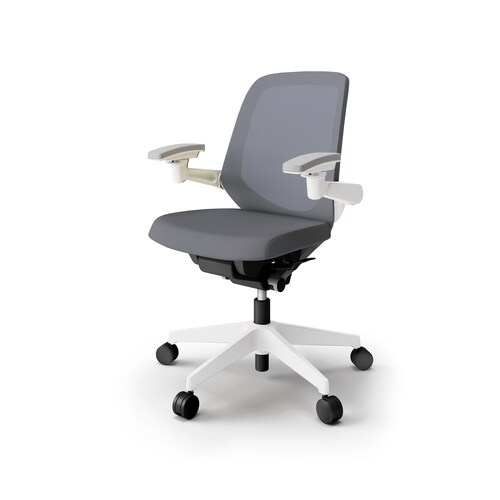 ノートチェア ロー 可動肘付 樹脂WH布Dグレー