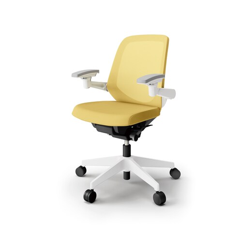 ノートチェア ロー 可動肘付 樹脂WH布カナリア