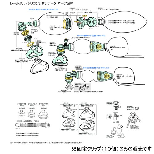 シリコンレサシテータ 固定クリップ(10個)