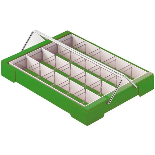 カラー散薬トレー20人用 取手付 グリーン