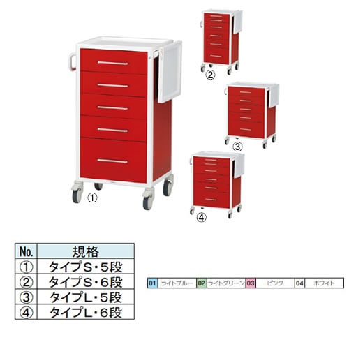 救急カート タイプL・5段 ピンク