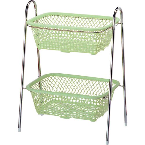 脱衣カゴ(2段) ゴム足付 グリーン