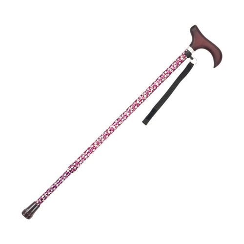 充実ステッキ 伸縮 黒花柄