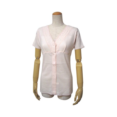 婦人ソフトカップ付三分袖前開きインナー LLピーチ