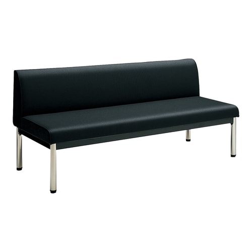 ロビーチェア 肘無丸ステン脚背有 W15D6黒