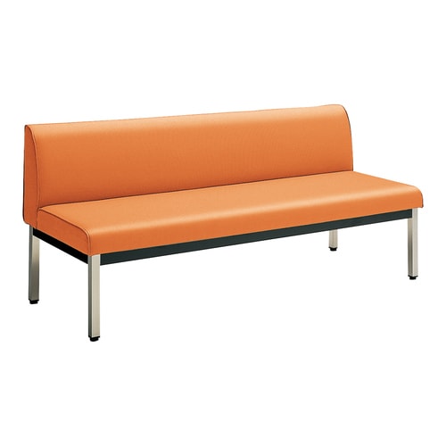 ロビーチェア 肘無角ステン脚背有 W15D6橙