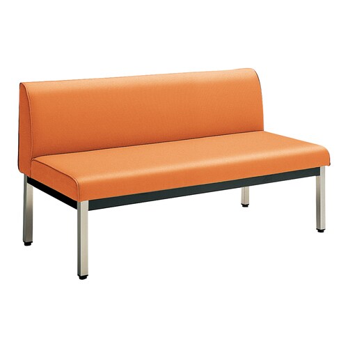 ロビーチェア 肘無角ステン脚背有 W12D6橙