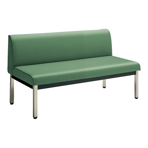 ロビーチェア 肘無角ステン脚背有 W12D6緑