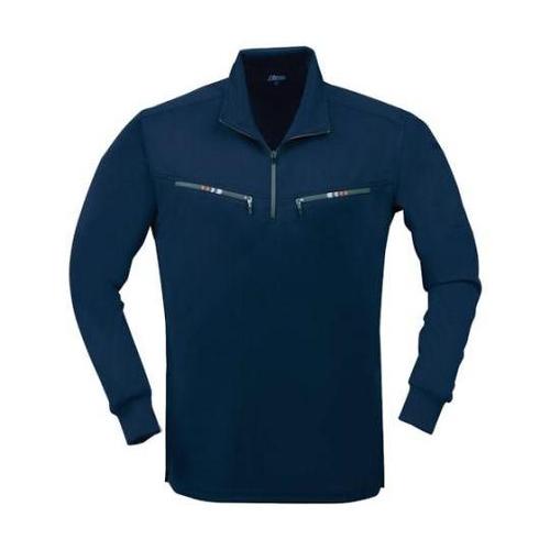 長袖ジップアップシャツ 紺 M 6165