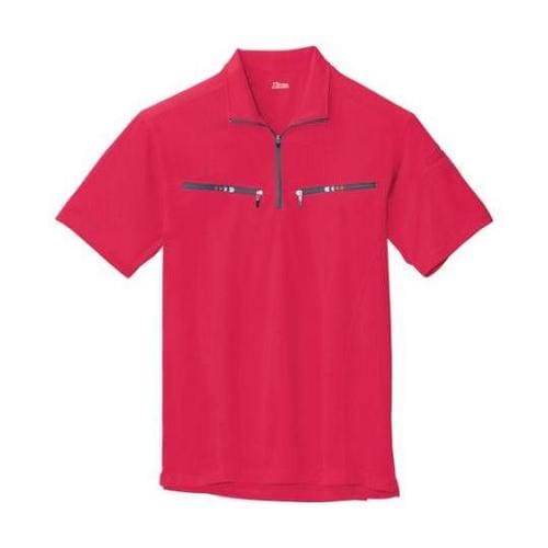 半袖ジップアップシャツ レッド 5L 6