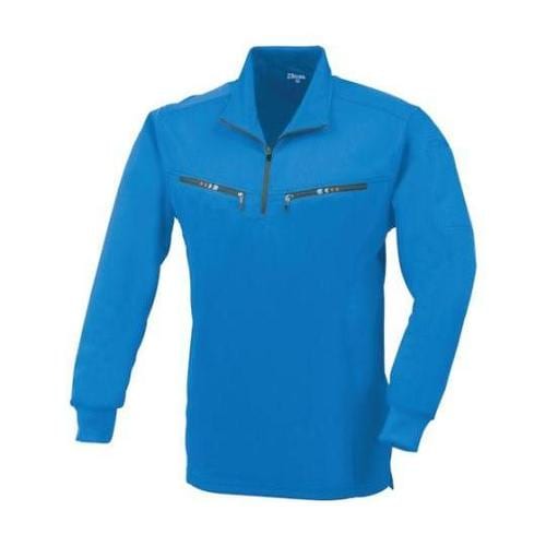 長袖ジップアップシャツ コバルトブルー