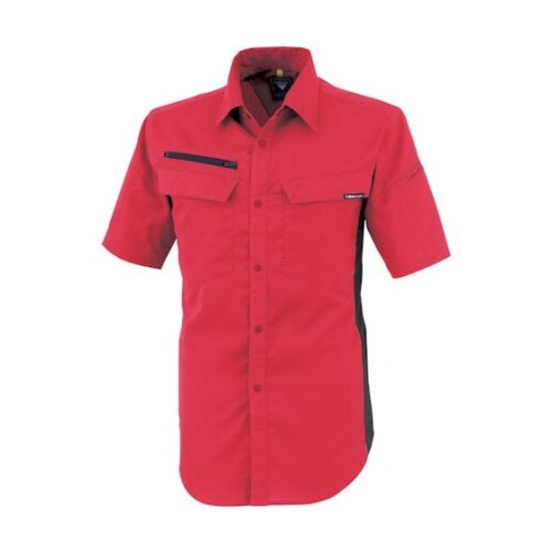 裏綿ストレッチ半袖シャツ レッド M 1