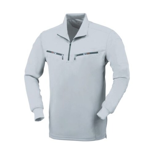 長袖ジップアップシャツ シルバーグレー