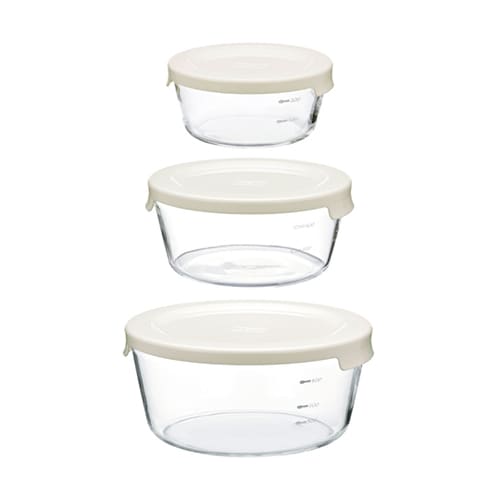 耐熱ガラス製保存容器 丸 オフホワイト
