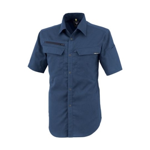 裏綿ストレッチ半袖シャツ ディープネイビ