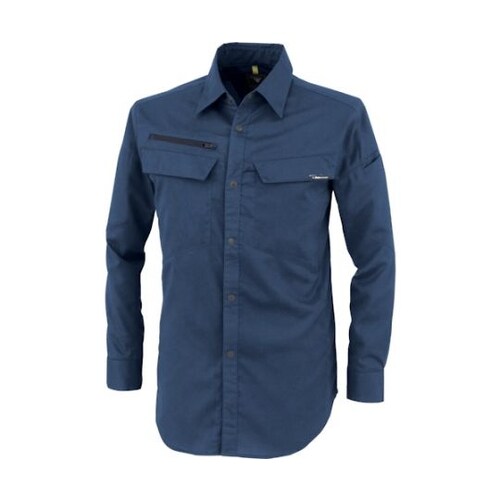 裏綿ストレッチ長袖シャツ ディープネイビ