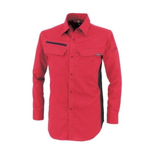 裏綿ストレッチ長袖シャツ レッド M 1