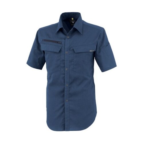 裏綿ストレッチ半袖シャツ ディープネイビ