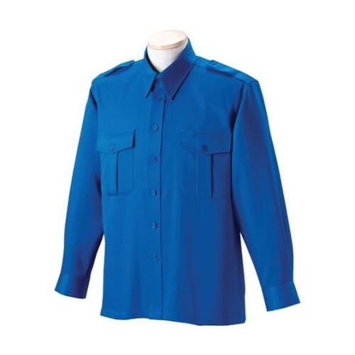 無地長袖シャツ ブルー L 18201−