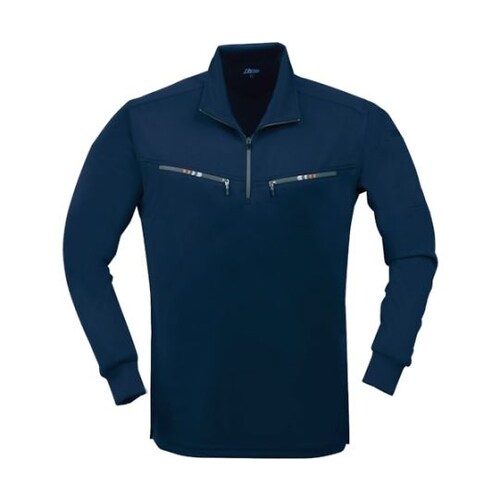 長袖ジップアップシャツ 紺 L 6165