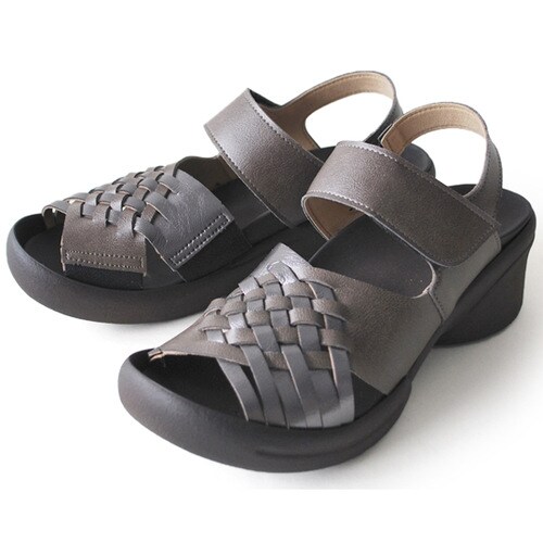 編み込みベルトサンダル ガンメタ LL(