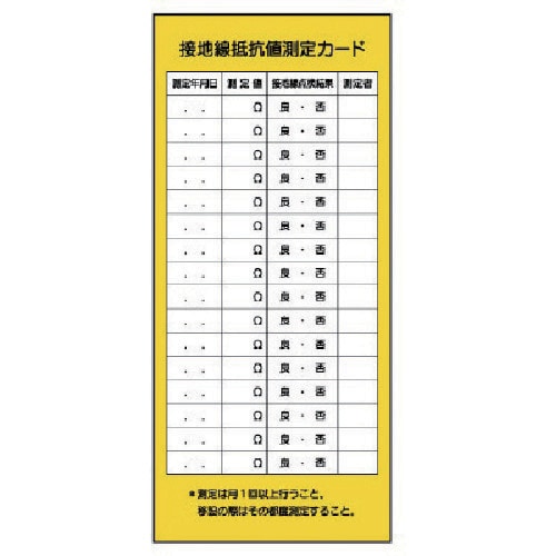 ユニット 電機関係標識 接地線抵抗値測定カード