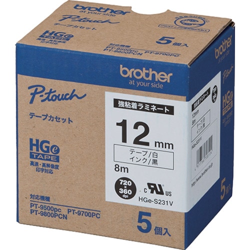 ブラザー HGESテープ(強粘着) 黒文字/白地/