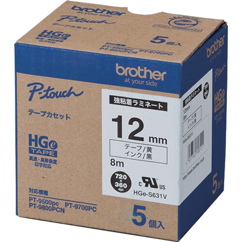 ブラザー HGESテープ(強粘着) 黒文字/黄地/