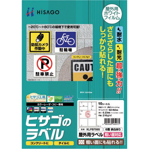 ヒサゴ 屋外用ラベル 粗い面対応 A4 6面 余白