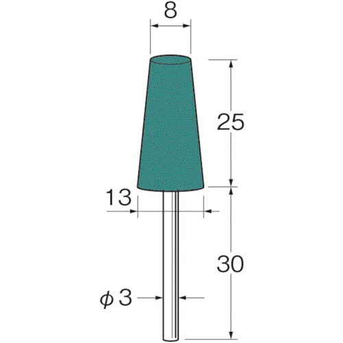 リューター 軸付グリーンカーボランダムゴム砥石外径
