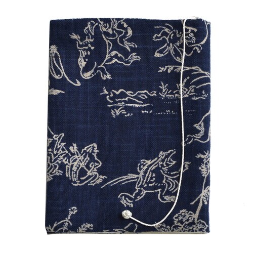 布のブックカバー 鳥獣戯画 文庫サイズ 紺 2個入