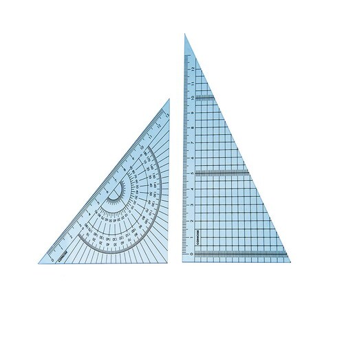 方眼カラー三角定規セット 13cm ブルー 3個入